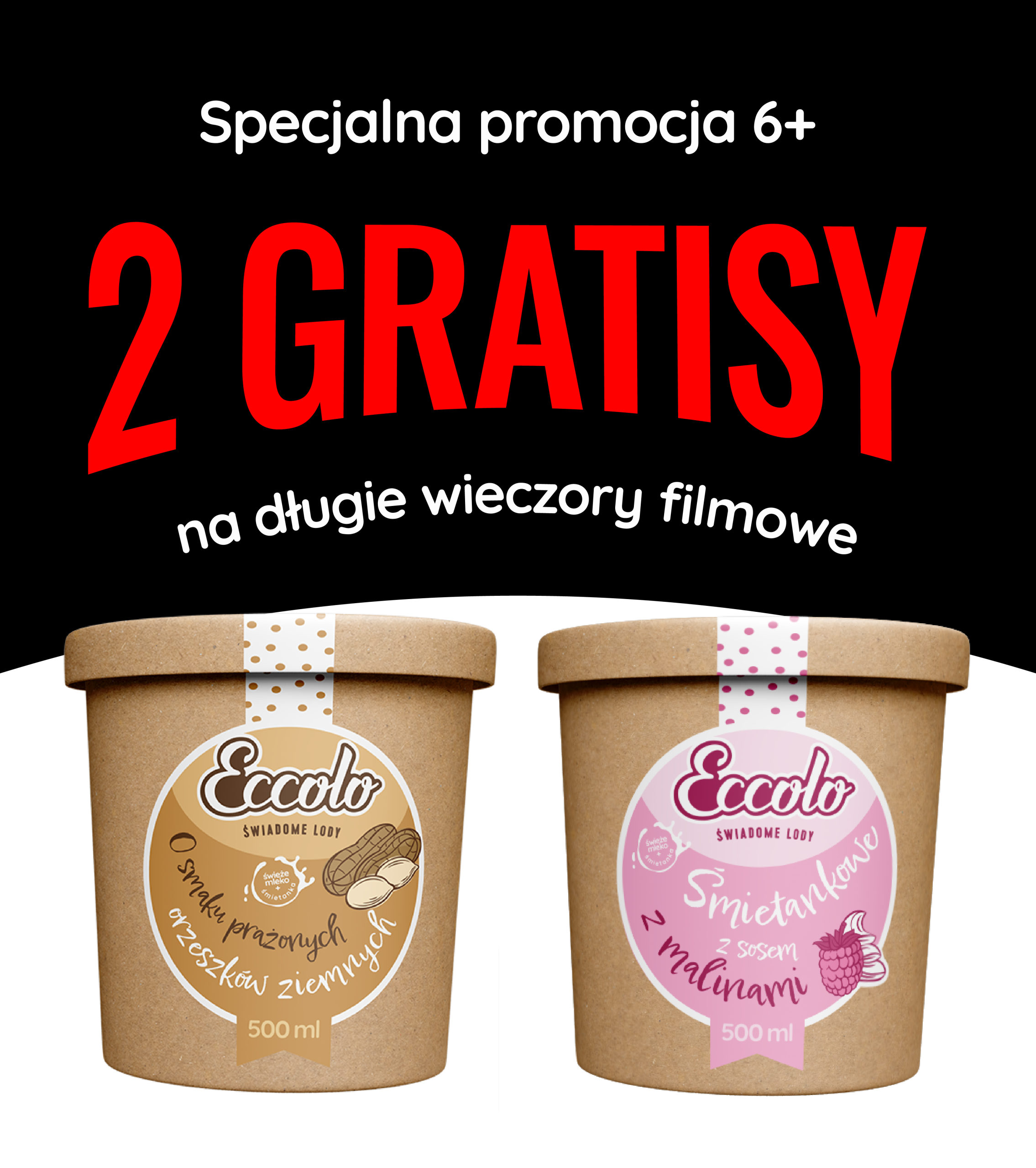 Masło orzechowe i śmietanka z malinami (6+2szt.)